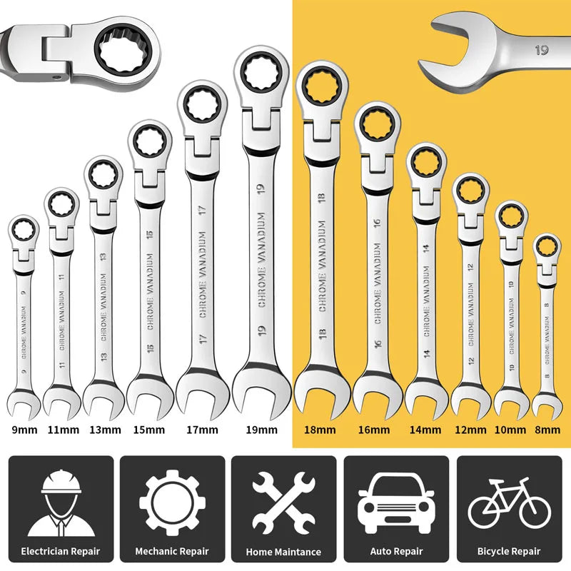 Flexible Pivoting Head Ratchet Wrench Spanner