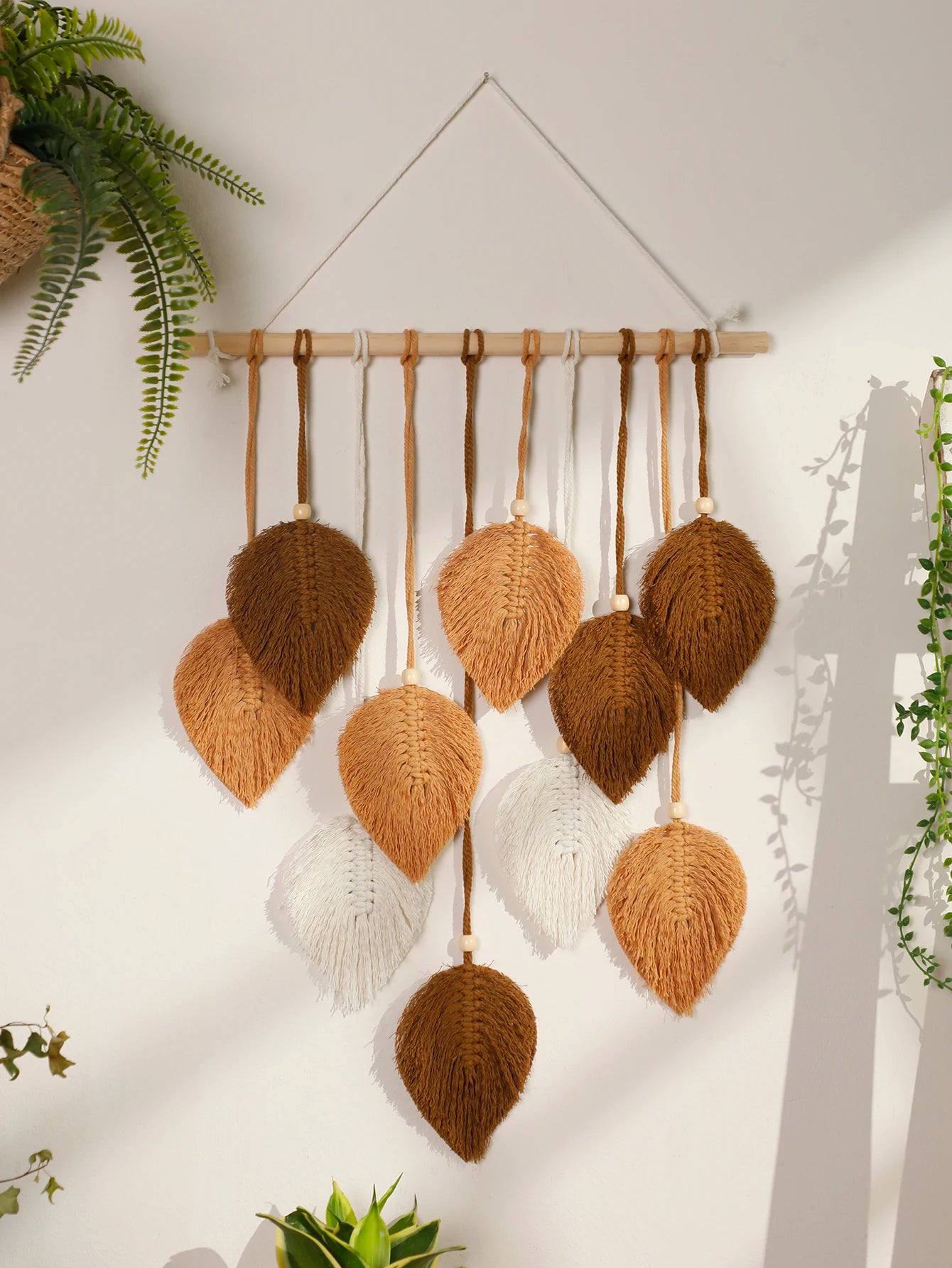 Leaf Macrame Tapestry Brown Green Wall Tapestry