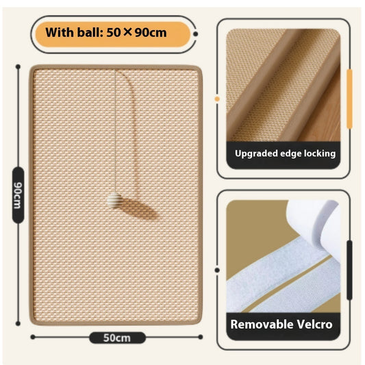 Sisal cat scratch mat on sofa — velcro attached furniture protector