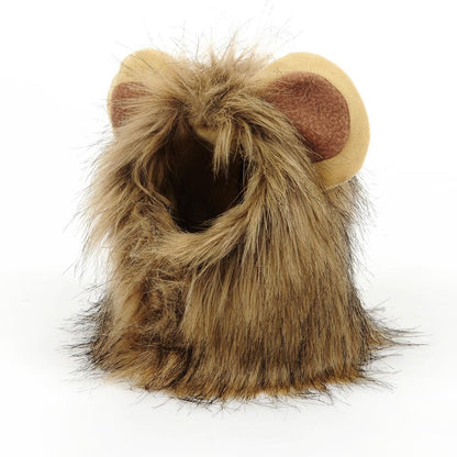 Cat lion headgear close-up — soft plush fabric adjustable button closure