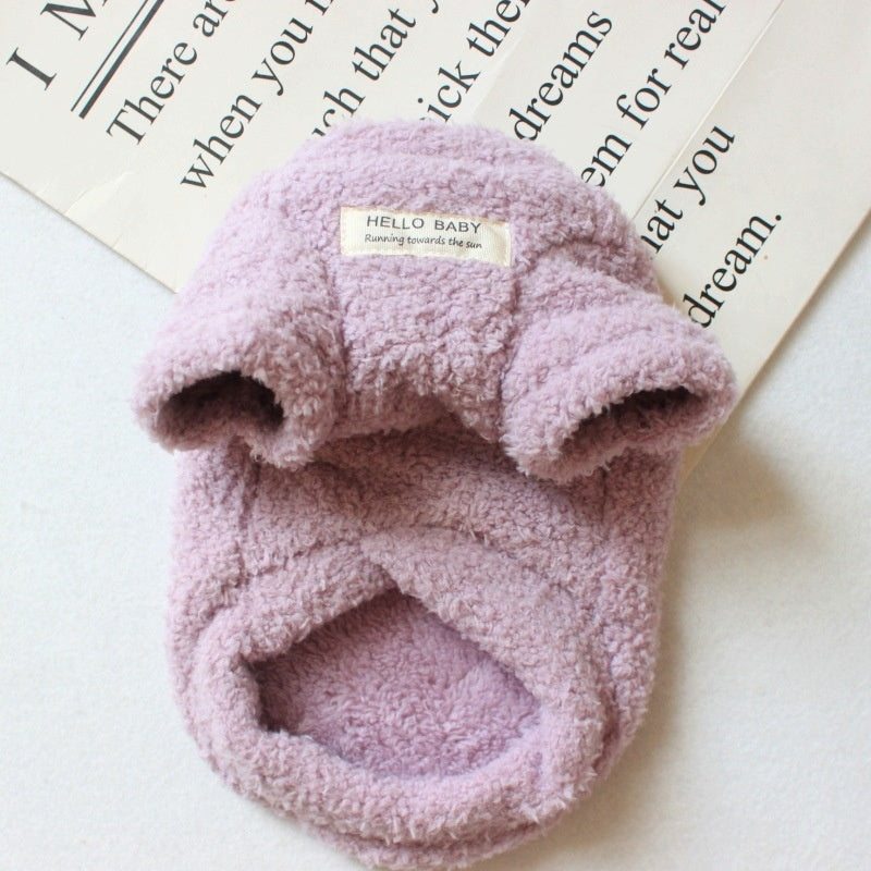 Pet coat close-up — soft velvet coral fleece material