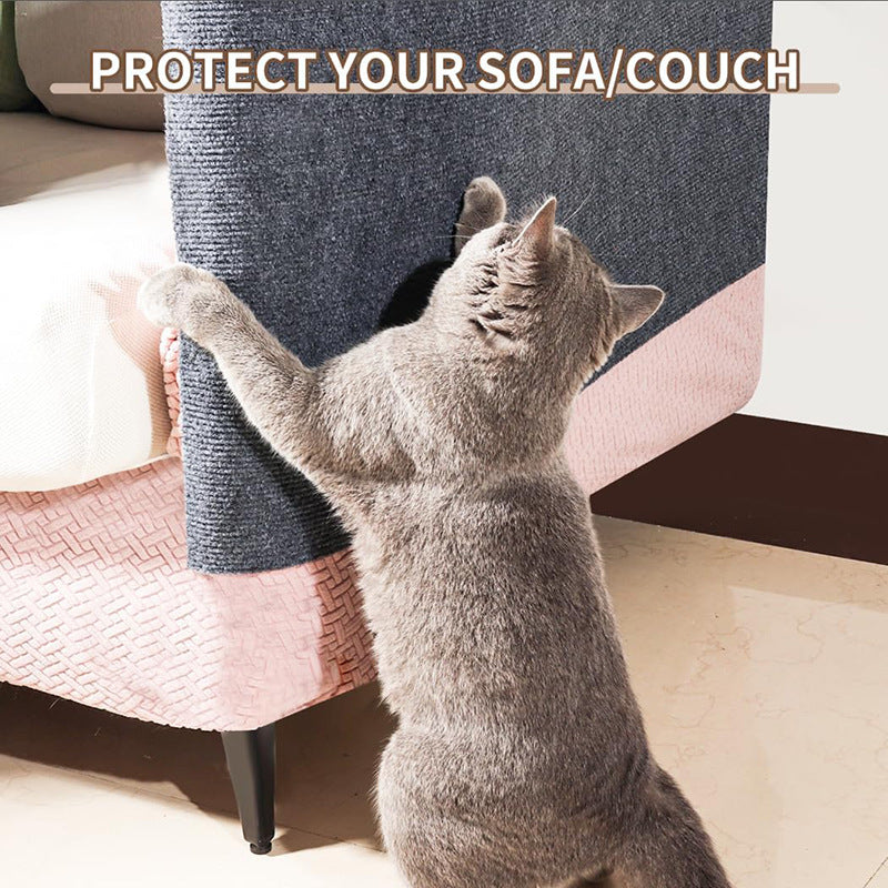 Anti-scratch tape for cats applied on sofa corner — invisible protection