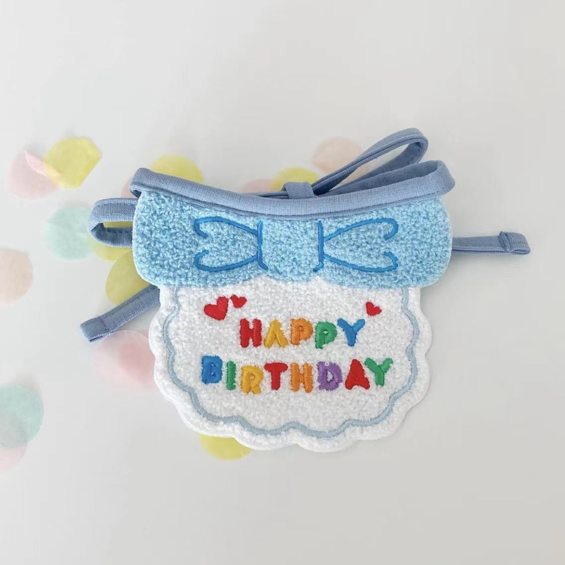Cat birthday hat and bib yellow — soft adjustable pet celebration kit