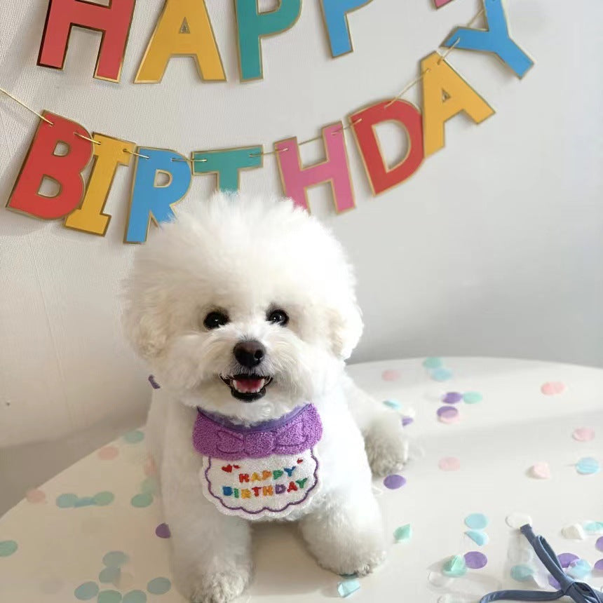 Pet birthday hat and bib set — blue soft wool for dogs and cats