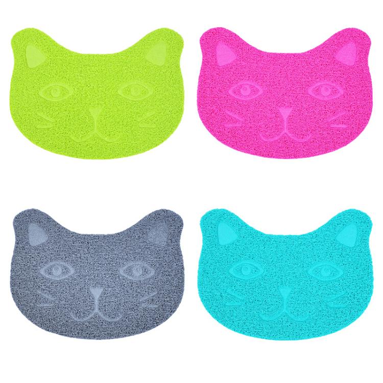 Cat face litter mat green — cute cat-shaped litter trapping mat