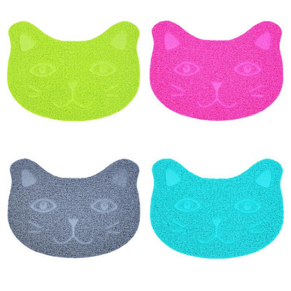 Cat face litter mat green — cute cat-shaped litter trapping mat