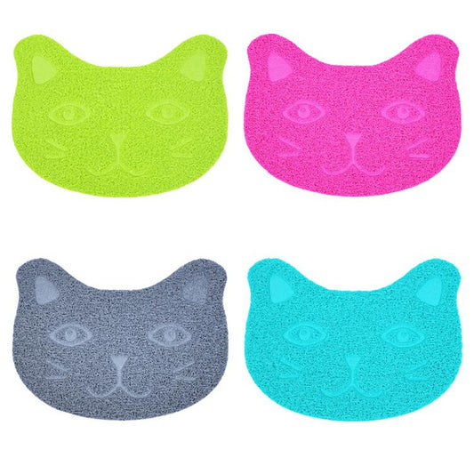Cat face litter mat green — cute cat-shaped litter trapping mat