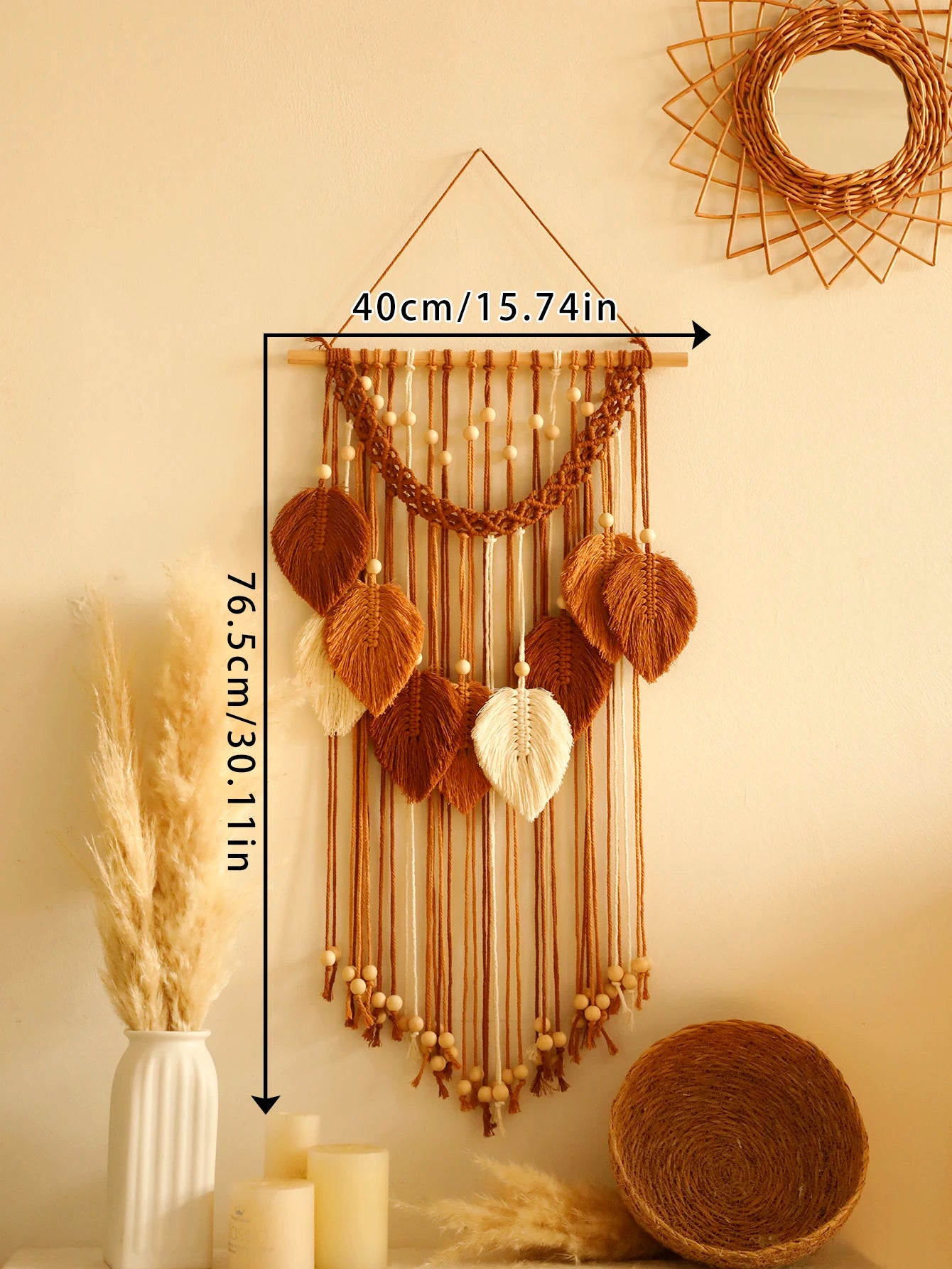 Leaf Macrame Tapestry Brown Green Wall Tapestry