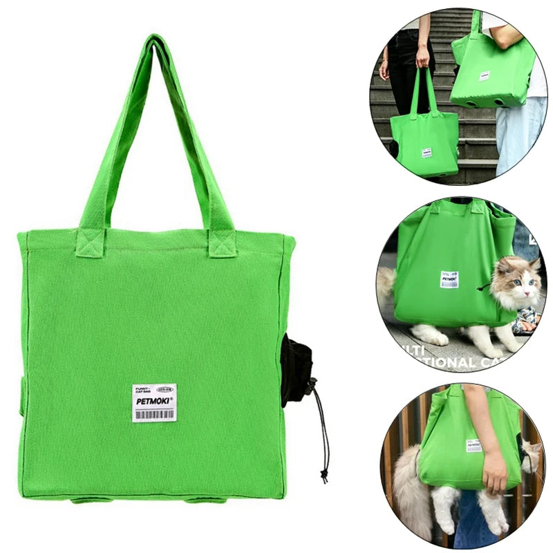 Cat carrier tote bag yellow — stable bottom adjustable shoulder strap