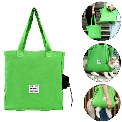 Cat carrier tote bag yellow — stable bottom adjustable shoulder strap