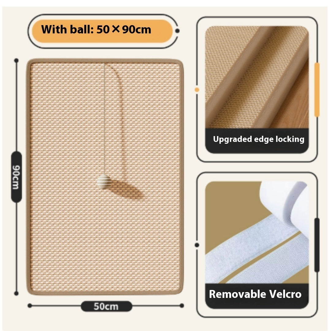 Sisal cat scratch mat on sofa — velcro attached furniture protector