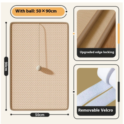 Sisal cat scratch mat on sofa — velcro attached furniture protector