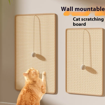 Natural sisal cat scratch mat with velcro — furniture sofa protector with hanging ball toy for cats