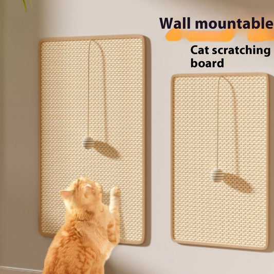 Natural sisal cat scratch mat with velcro — furniture sofa protector with hanging ball toy for cats